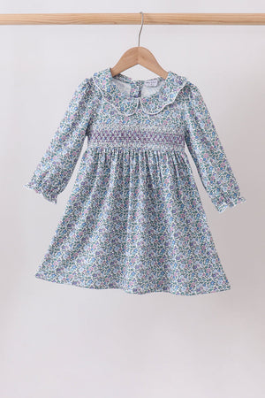 Blue Floral Smocked Dress