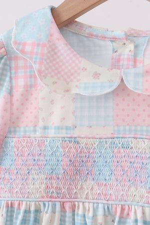 Checkered Floral Smocked Dress