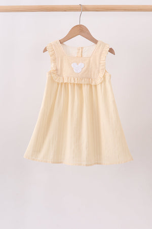 Oatmeal character french knot ruffle dress