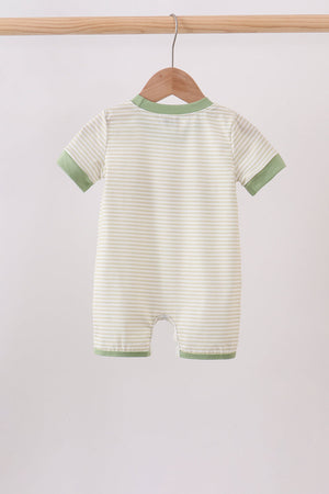 Monster truck embroidery stripe romper