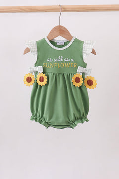 Green Sunflower Applique Ruffle Bubble