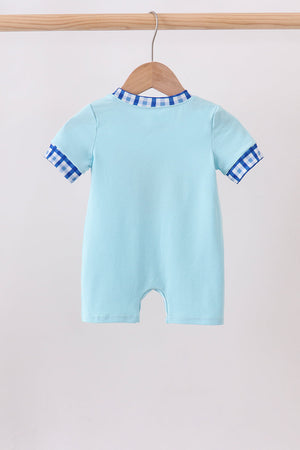 Blue character embroidery romper