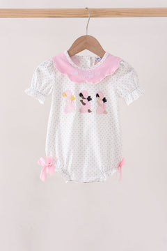 Pink Prayer Embroidery Ruffle Bubble