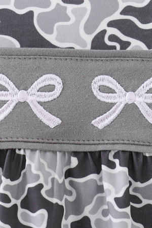 Grey Camouflage Bow Embroidery Ruffle Bubble