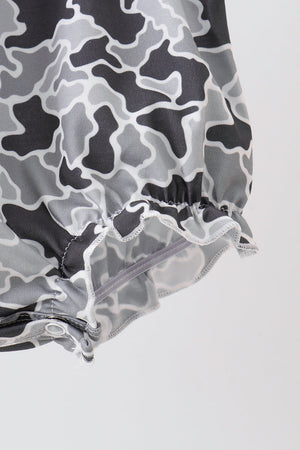 Grey Camouflage Bow Embroidery Ruffle Bubble