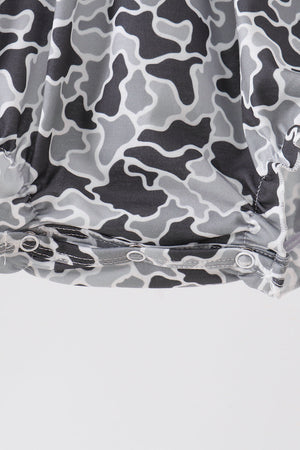 Grey Camouflage Bow Embroidery Ruffle Bubble