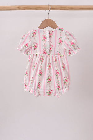 Pink Pumpkin Embroidery Floral Ruffle Bubble