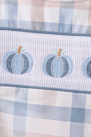 Blue Pumpkin Embroidery Gingham Bubble