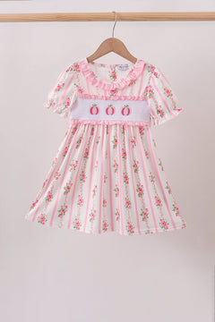 Pink Pumpkin Embroidery Ruffle Dress