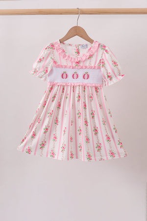 Pink Pumpkin Embroidery Ruffle Dress
