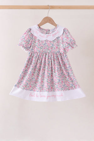 Pink Floral Embroidery Ruffle Dress