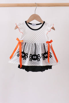 Black Spider Embroidery Ruffle Bubble