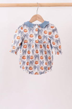 Blue Pumpkin Bow Smocked Ruffle Bubble