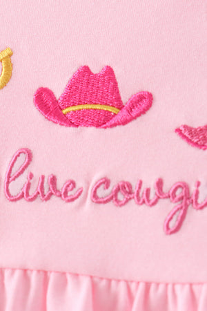 Pink Cowgirl Boots Embroidery Bloomer Set