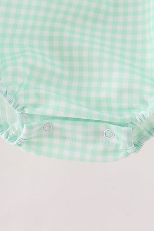 Green Pumpkin Embroidery Gingham Bubble