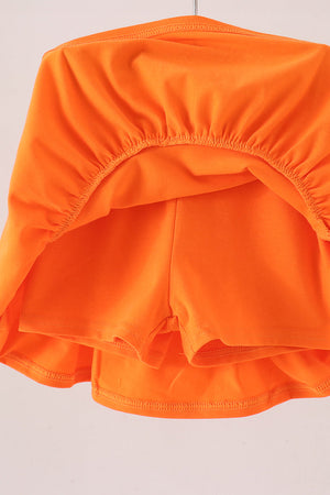 Orange Pumpkin Bow Embroidery Ruffle Skorts Set
