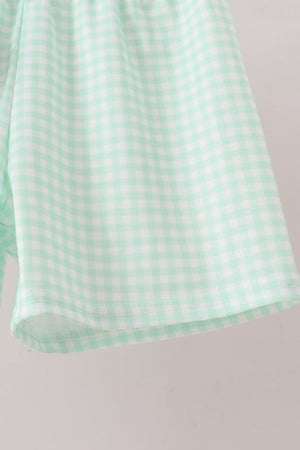 Green Pumpkin Embroidery Gingham Shorts Set