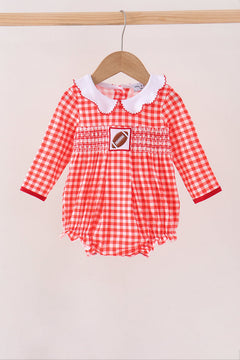 Red Football Smocked Gingham Bubble