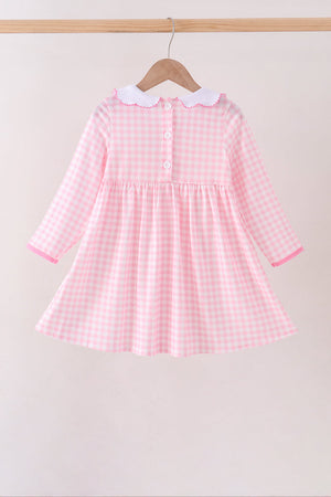 Pink Football Smocked Gingham Dress