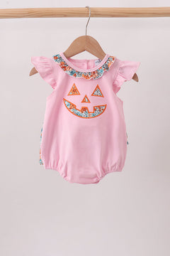 Pink Jack-O-Lantern Applique Ruffle Bubble
