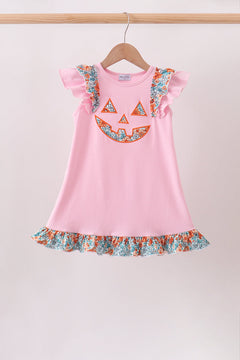 Pink Jack-O-Lantern Applique Ruffle Dress