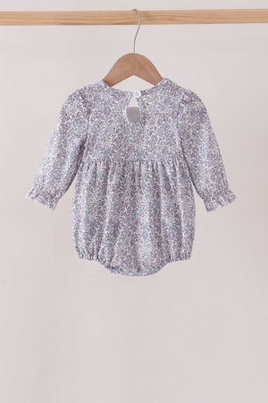 Navy Floral Bow Smocked Bubble