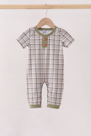 Oat Olive Plaid Romper