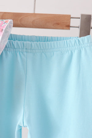 Blue Floral Smocked Ruffle Pants Set