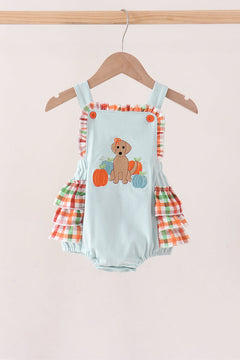 Blue Puppy Pumpkin Embroidery Ruffle Bubble