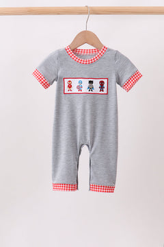 Grey character embroidery romper