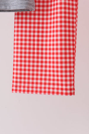 Grey character embroidery gingham pants set