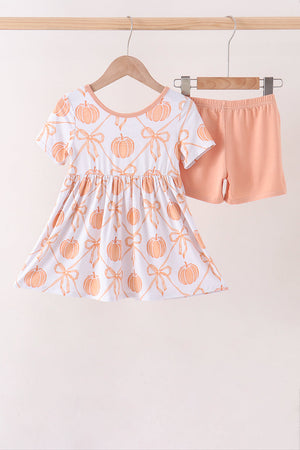 Coral Pumpkin Bow Bamboo Set