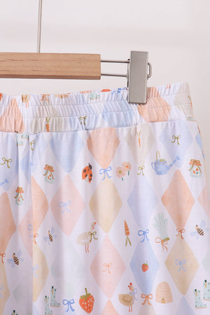 Blue Chicken Bow Bamboo Mom Pajama Pants Set