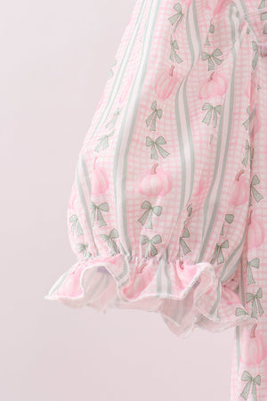 Pumpkin Bow Embroidery Mom Tiered Dress