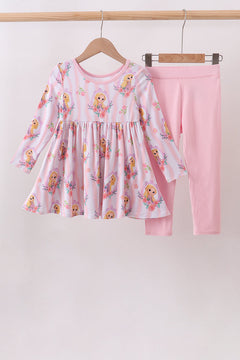Pink princess floral stripe bamboo pants set