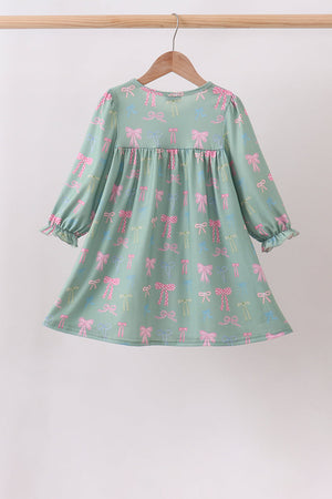 Sage Bow Ruffle Dress