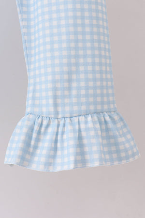 Blue pumpkin bow smocked lace ruffle pants set