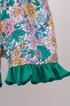 Green Floral Ruffle Shorts Set