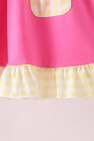 Pink shine for jesus embroidery pocket ruffle dress