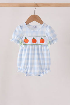 Blue Pumpkin Embroidery Gingham Bubble