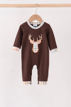 Brown deer applique romper