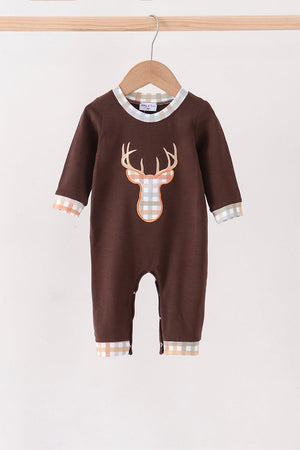 Brown deer applique romper