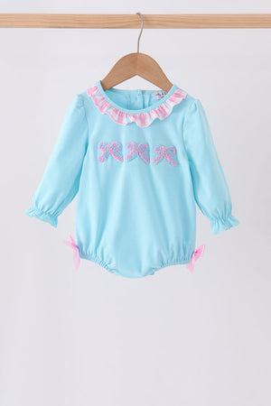 Blue bow french knot ruffle bubble