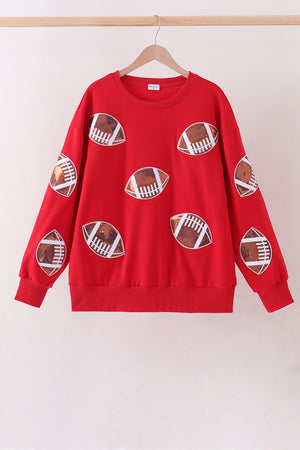 Red football sequin mom&me top