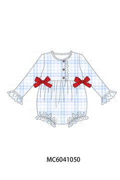Blue Plaid Bow Ruffle Bubble