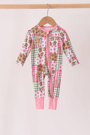 Pink Gingerbread Checkered Bamboo Romper
