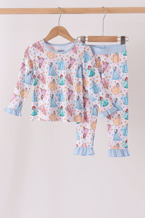 Blue princess ruffle bamboo pajama set