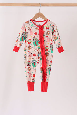 Red christmas toy story ruffle bamboo romper