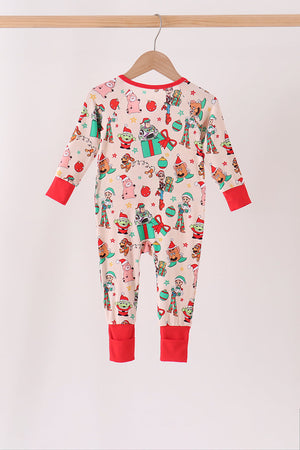Red christmas toy story ruffle bamboo romper