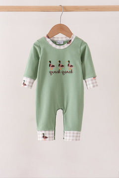Green Duck guack guack Embroidery Romper